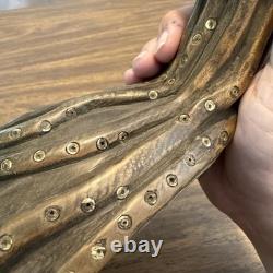 Antique Folk Art Carved Wooden Ladle Scoop Octopus With Abalone Large VERY COOL