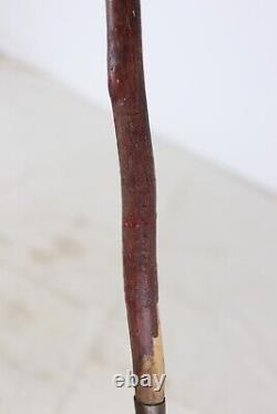 Antique Folk Art Carved Wooden Snake Cane Walking Stick Red Painted 34.5