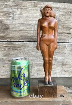 Antique Folk Art Carving Nude Woman High Heels Circa 1930 Art Deco