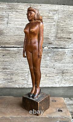Antique Folk Art Carving Nude Woman High Heels Circa 1930 Art Deco