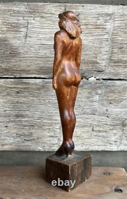 Antique Folk Art Carving Nude Woman High Heels Circa 1930 Art Deco
