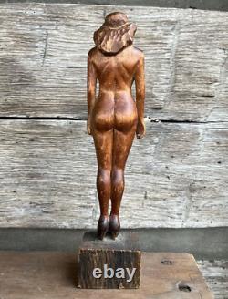 Antique Folk Art Carving Nude Woman High Heels Circa 1930 Art Deco