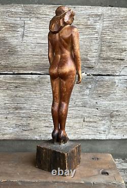 Antique Folk Art Carving Nude Woman High Heels Circa 1930 Art Deco