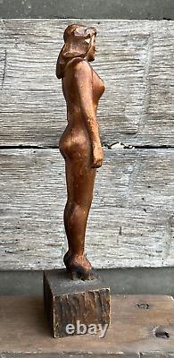 Antique Folk Art Carving Nude Woman High Heels Circa 1930 Art Deco