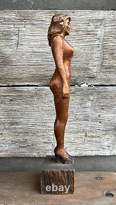 Antique Folk Art Carving Nude Woman High Heels Circa 1930 Art Deco