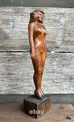 Antique Folk Art Carving Nude Woman High Heels Circa 1930 Art Deco