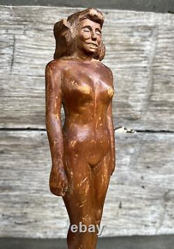 Antique Folk Art Carving Nude Woman High Heels Circa 1930 Art Deco