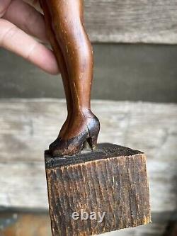 Antique Folk Art Carving Nude Woman High Heels Circa 1930 Art Deco