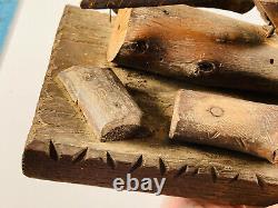 Antique Folk Art Crocodile Alligator Wood Carved Ink Well NEAT wooden