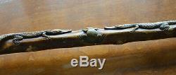 Antique Folk Art Hand Carved 2 Alligators Frog Walking Cane Stick Crocodile Vtg