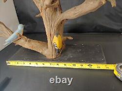 Antique Folk Art Hand Carved Eastern Birds on Large Drift Wood Piece 18 Tall