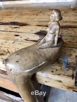 Antique Folk Art Hand Carved Nude Walking Stick, Cane, Naive, naughty
