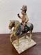 Antique Folk Art Hand Carved & Painted Horse With Rider Statue