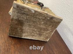 Antique Folk Art Hand Carved & Painted Horse With Rider Statue