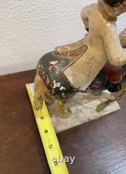 Antique Folk Art Hand Carved & Painted Horse With Rider Statue