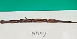 Antique Folk Art Hand Carved Serpent Snake Diamond Willow Wood Walking Stick