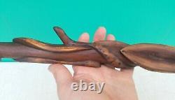 Antique Folk Art Hand Carved Serpent Snake Diamond Willow Wood Walking Stick