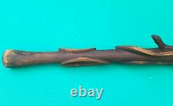 Antique Folk Art Hand Carved Serpent Snake Diamond Willow Wood Walking Stick