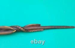 Antique Folk Art Hand Carved Serpent Snake Diamond Willow Wood Walking Stick