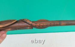 Antique Folk Art Hand Carved Serpent Snake Diamond Willow Wood Walking Stick