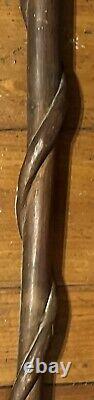Antique Folk Art Hand Carved Snake Figural Cane Head Walking Stick