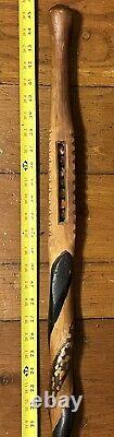 Antique Folk Art Hand Carved Snakes Marbles Figural Cane Head Walking Stick