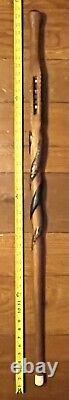 Antique Folk Art Hand Carved Snakes Marbles Figural Cane Head Walking Stick