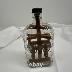 Antique Folk Art Hand Carved Whimsy Bottle With Crucifix