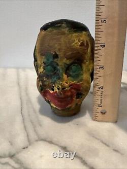 Antique Folk Art Hand Carved Wood Bust Head Splat Paint Art OOAK Men's figure