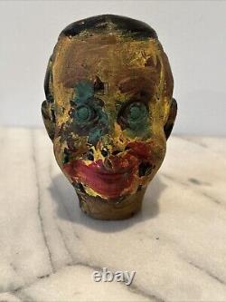 Antique Folk Art Hand Carved Wood Bust Head Splat Paint Art OOAK Men's figure