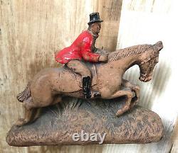 Antique Folk Art Hand Carved Wood Equestrian Horse Figurine Statue Shoe Shine