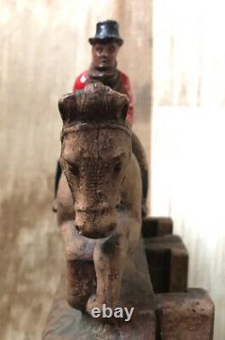 Antique Folk Art Hand Carved Wood Equestrian Horse Figurine Statue Shoe Shine