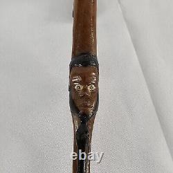 Antique Folk Art Hand Carved Wood Handstaff Cane Man Beard Swirling Throughout