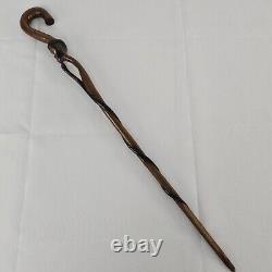 Antique Folk Art Hand Carved Wood Handstaff Cane Man Beard Swirling Throughout