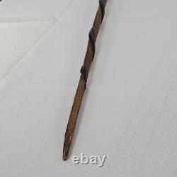 Antique Folk Art Hand Carved Wood Handstaff Cane Man Beard Swirling Throughout