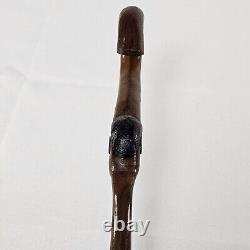 Antique Folk Art Hand Carved Wood Handstaff Cane Man Beard Swirling Throughout