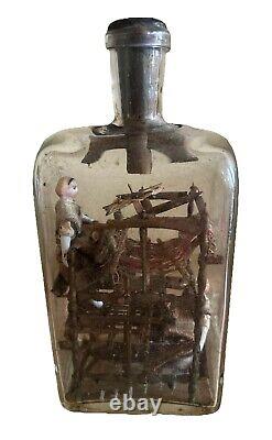 Antique Folk Art Hand Carved Wood Whimsy Bottle, Circa 1875-1900