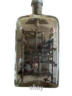Antique Folk Art Hand Carved Wood Whimsy Bottle, Circa 1875-1900