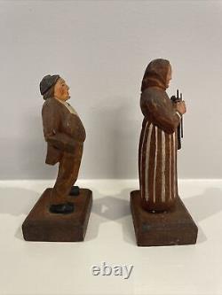 Antique Folk Art Huggler Wyss Swiss Carved Wood Figurines 4.5 Tall Set of 2