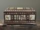 Antique Folk Art Mother Of Pearl Inlaid Hand Carved Footed Table Box