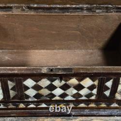 Antique Folk Art Mother of Pearl Inlaid Hand Carved Footed Table Box