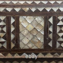 Antique Folk Art Mother of Pearl Inlaid Hand Carved Footed Table Box