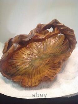 Antique Folk Art Solid One Piece Black Walnut Hand Carved Wood Basket