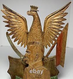 Antique Folk Art WWI JOZEF PILSUDSKI INKWELL Carved Painted Wood POLISH SOLDIER