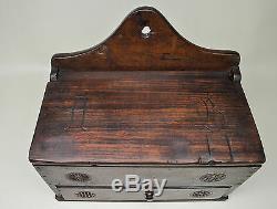 Antique Folk Art Walnut Hanging Spice Box with Hand Carved Designs Early 1800's