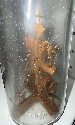 Antique Folk Art Whimsy Bottle Hand Carved Wooden Tools, Crucifix, Rare Stopper