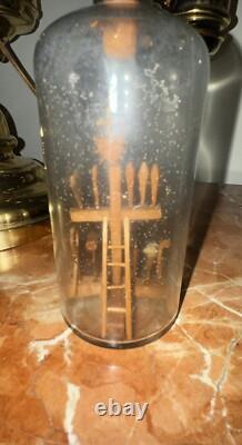 Antique Folk Art Whimsy Bottle Hand Carved Wooden Tools, Crucifix, Rare Stopper