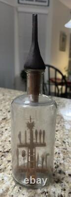 Antique Folk Art Whimsy Bottle Hand Carved Wooden Tools, Crucifix, Rare Stopper