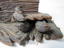 Antique Folk Art Wood Carved Box birds nest black forest hinged top decorative