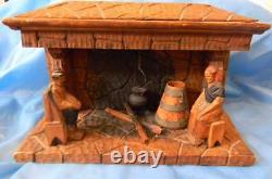 Antique Folk Art Wood Carved Couple Pilgrims Fireplace Cooking Man Woman